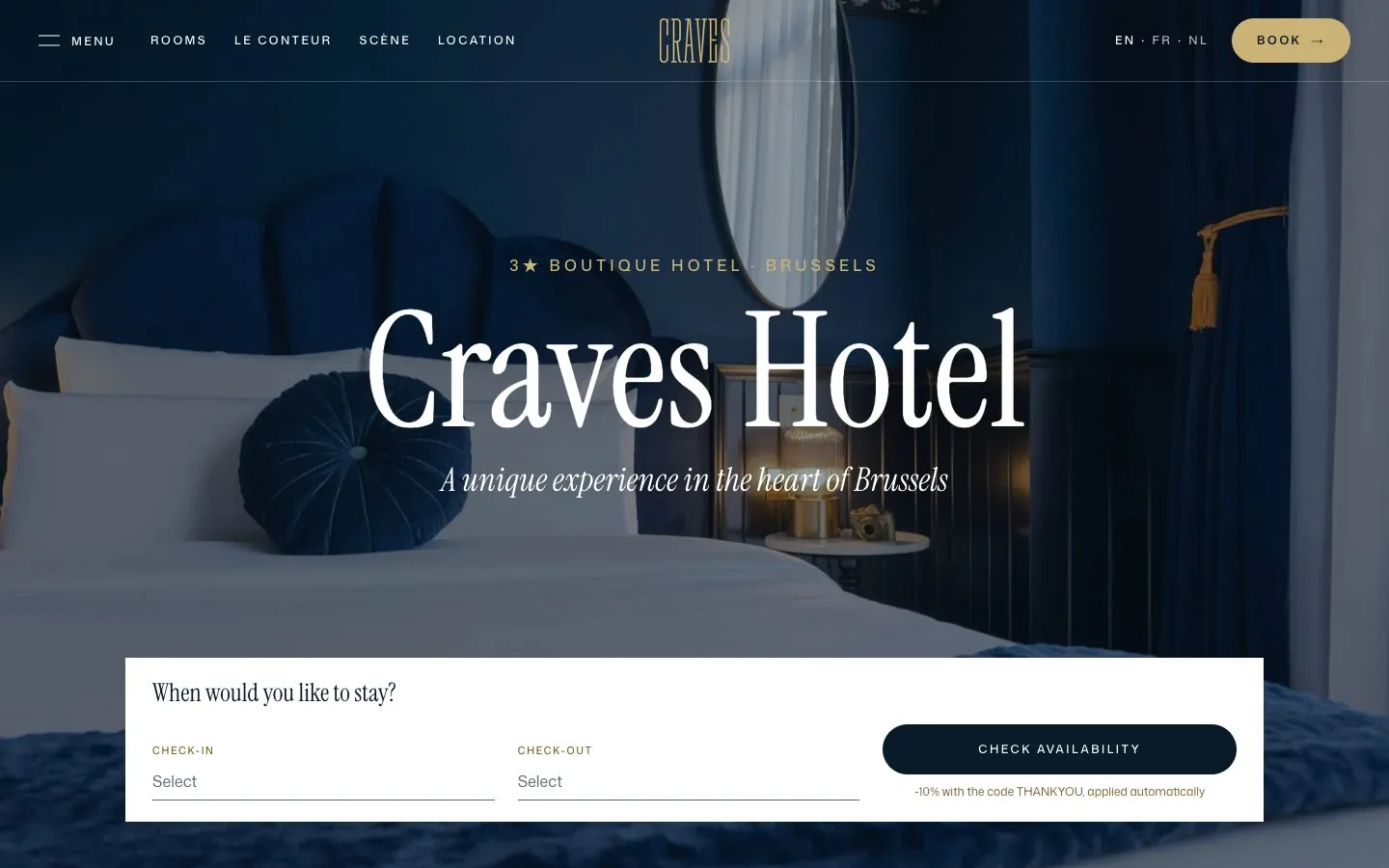 The new Craves Hotel website on desktop